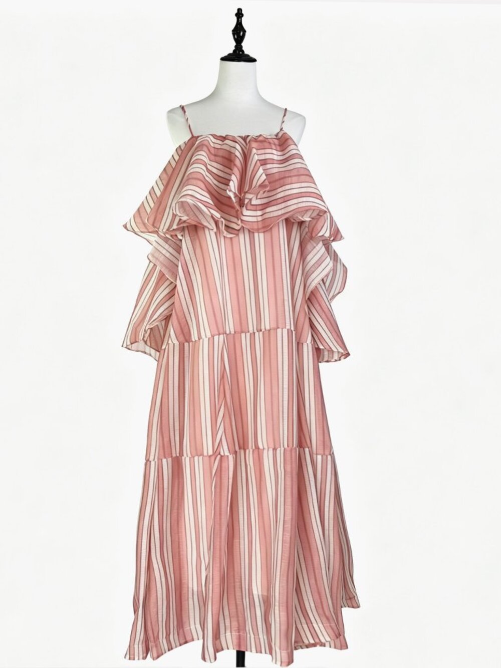 Blush Striped Ruffle Maxi Dress